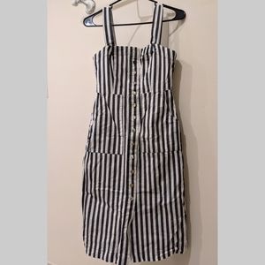 Black & White Striped Denim Midi Dress